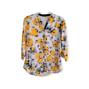 XL Floral Patterned Deal Button-Up, White/Yellow/Blue